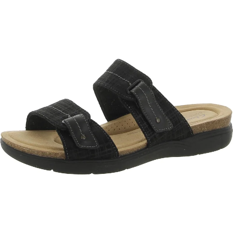 Clarks Womens Faux Suede Cushioned Footbed Slide Sandals Leather Driving Shoe Style  