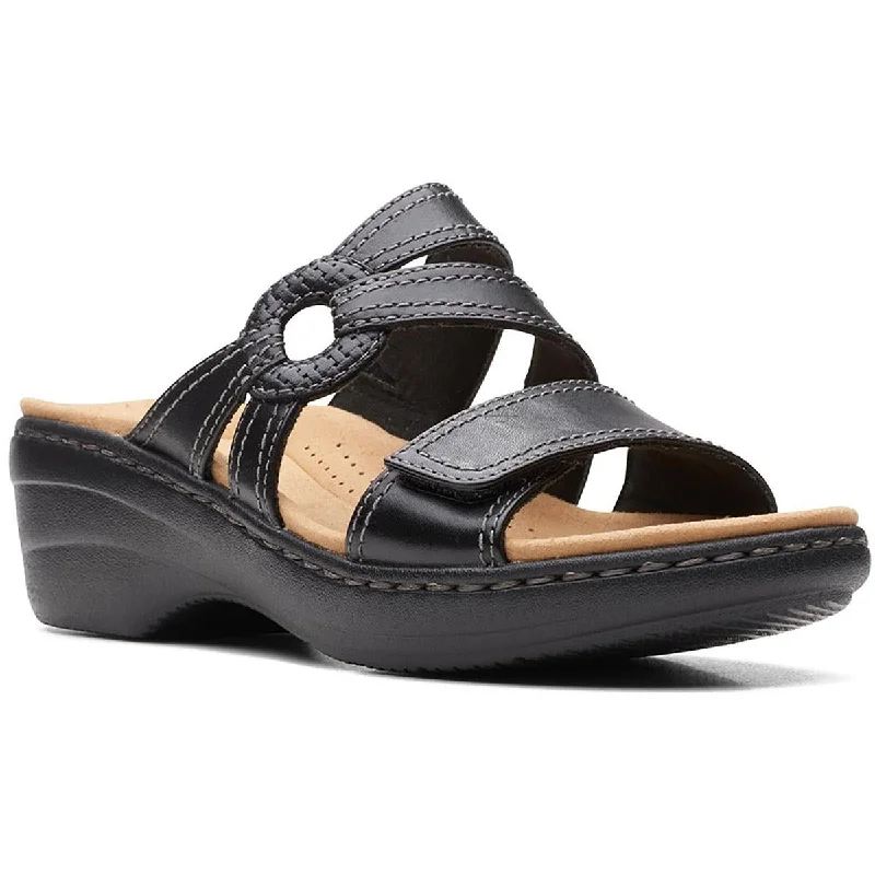 Clarks Womens Merliah Coral Leather Open Toe Wedge Sandals Retro Plimsoll Style  