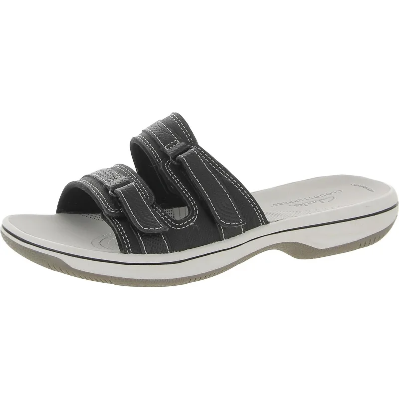 Cloudsteppers by Clarks Womens BreezePiper Faux Leather Cushioned Slide Sandals Quilted Shoe Design  