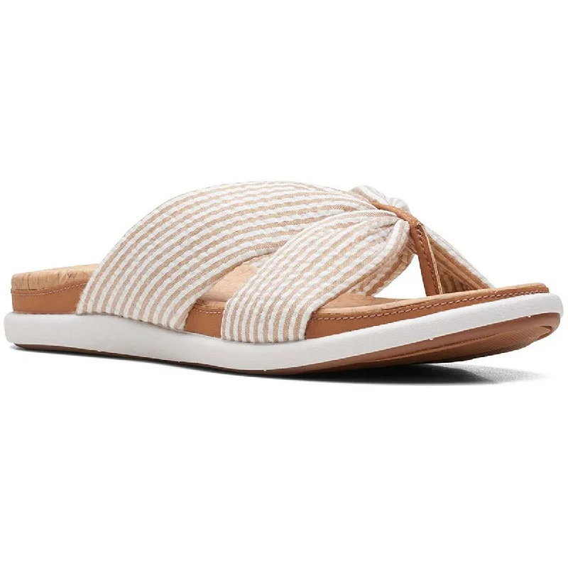Cloudsteppers by Clarks Womens Eliza Shore Stripes Comfort Insole Slide Sandals Zip - Up Boot Style Cloudsteppers by Clarks Womens Eliza Shore Stripes Comfort Insole Slide Sandals Zip - Up Boot Style