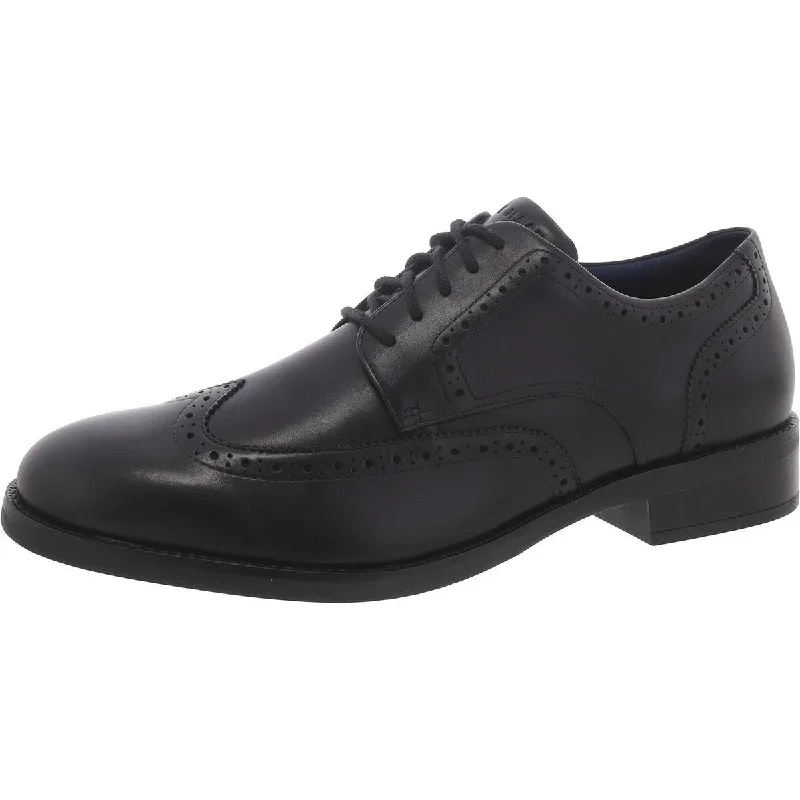 Cole Haan Mens Grand Dress Wingtip Faux Leather Lace-Up Oxfords Checkered Shoe Pattern Look  