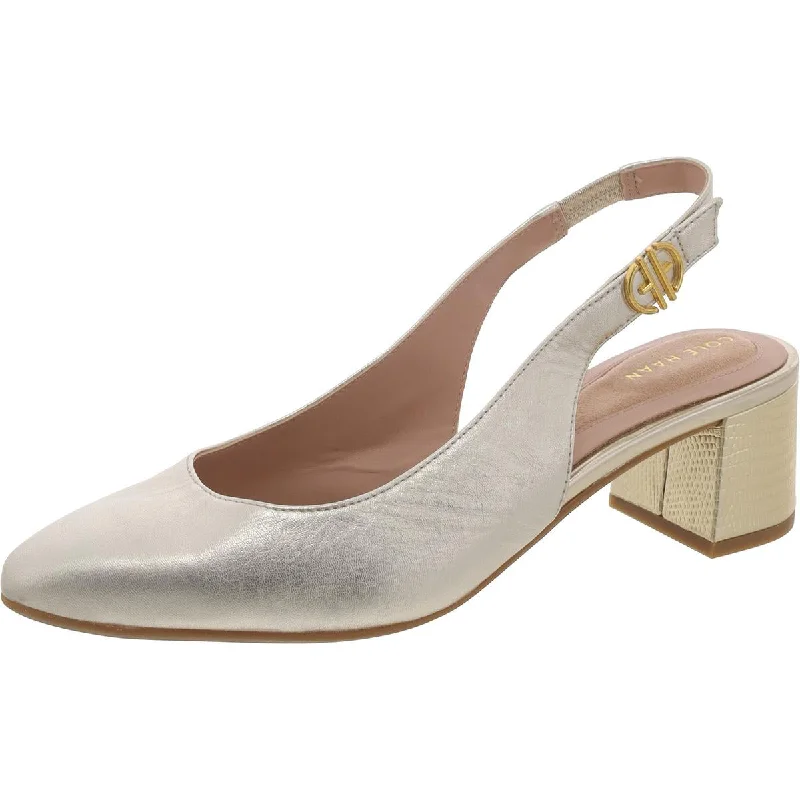 Cole Haan Womens Leather Metallic Slingback Heels Lightweight Tennis Sneaker Look  