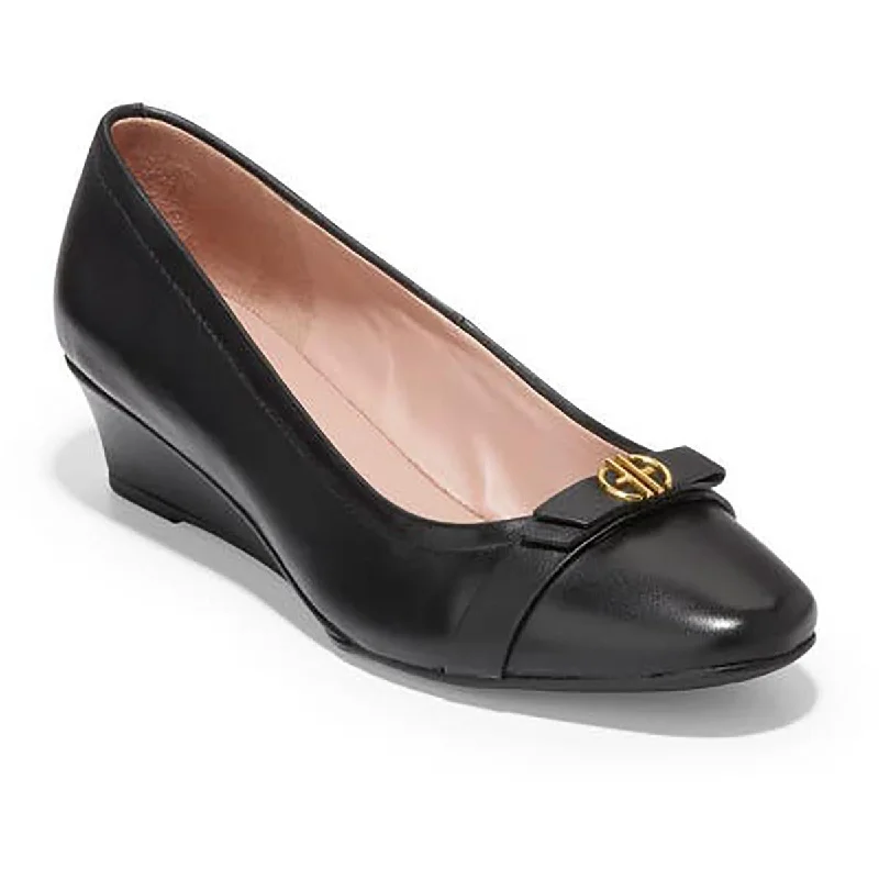 Cole Haan Womens Malta Leather Dressy Wedge Heels Metallic Trim Shoe Design  