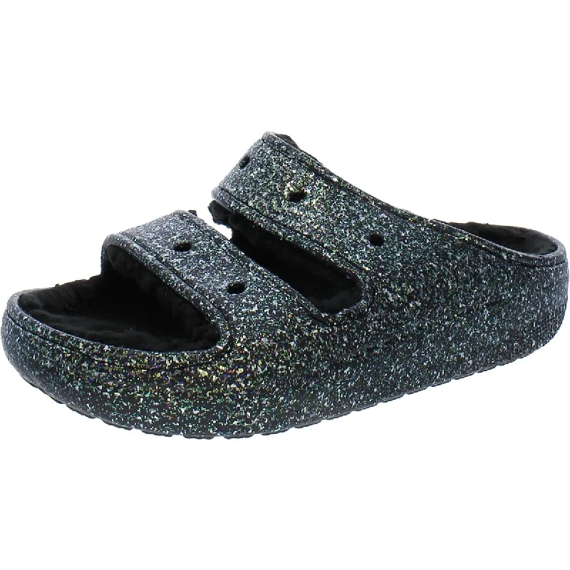 Crocs Womens Classic Cozzzy Glitter  Slide Sandals Striped Shoe Style  