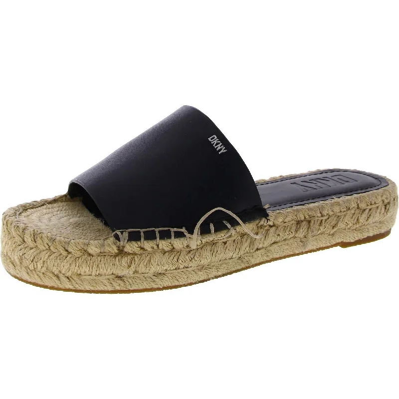 DKNY Womens Camilla Leather Slip On Flatform Sandals Casual Loafer Style          