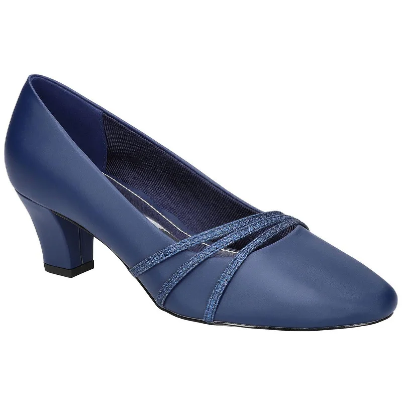 Easy Street Womens Cristiny Satin Glitter Pumps Single - Buckle Monk Look  