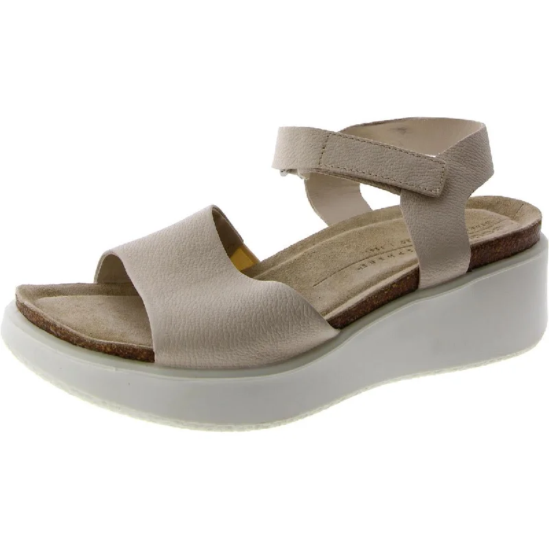 ECCO Womens Adjustable Open Toe Wedge Sandals Tailored Oxford Style 