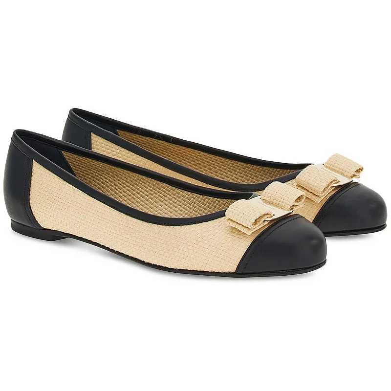 Ferragamo Womens Varina SOL 5cm Woven Slip On Ballet Flats Strap - Up Sandal Resort Style  