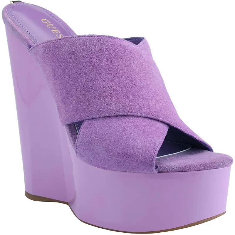 Guess Womens Teisha Suede Slip On Wedge Heels Ivy League - Inspired Derby Look 