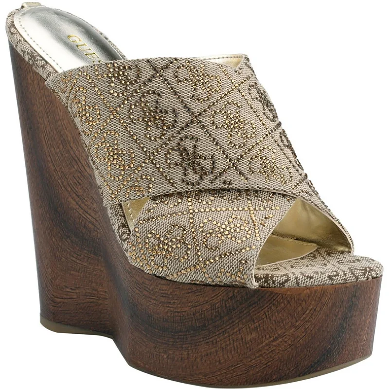 Guess Womens Teishy  Dressy Slip On Wedge Sandals Tassel Driving Shoe Look 