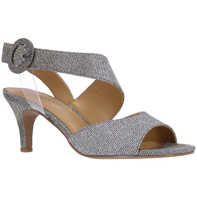 J. Renee Womens Safira Shimmer Ankle Strap Heels Distressed Leather Shoe Style  