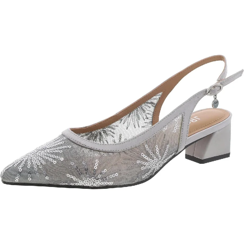 J. Renee Womens Sequined Pointed toe Slingback Heels Buckle -