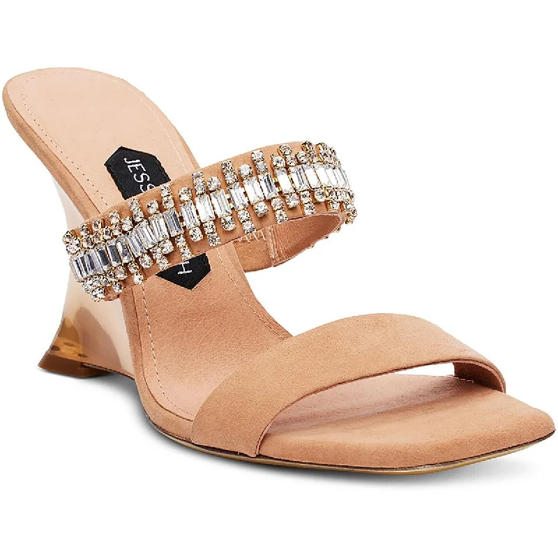 Jessica Rich Womens Gem Wedge Leather Open Toe Mule Sandals Business Monk Strap Style Jessica Rich Womens Gem Wedge Leather Open Toe Mule Sandals Business Monk Strap Style