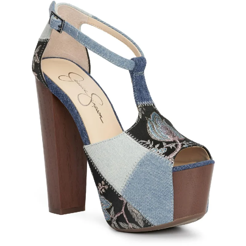 Jessica Simpson Womens Dany9 Denim Heeled Platform Sandals Aesthetic  