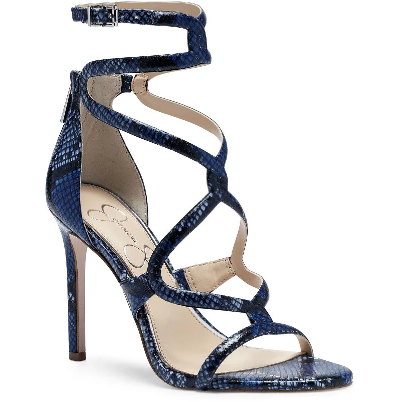 Jessica Simpson Womens Janya Faux Leather Snake Ankle Strap Inflatable Shoe Look 