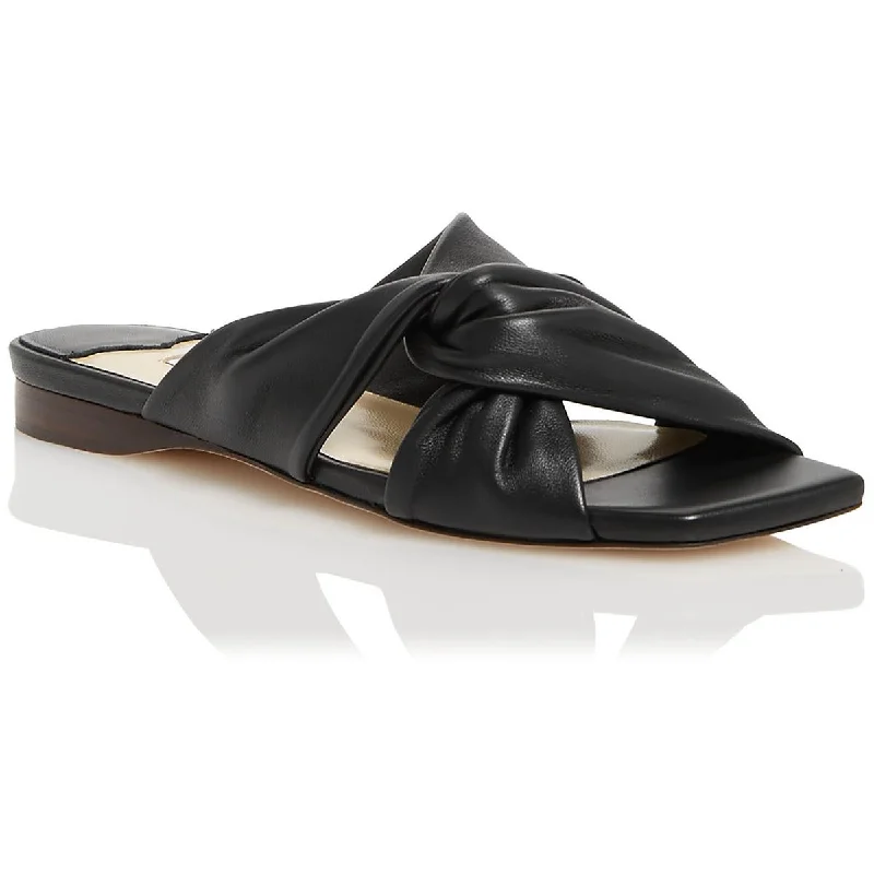 Jimmy Choo Womens Leather Square Toe Slide Sandals Metallic Trim Shoe Design  