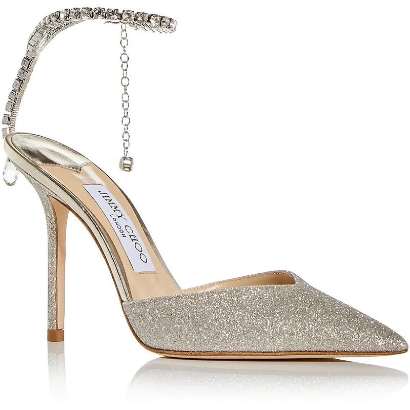 Jimmy Choo Womens Saeda 100 Leather Glitter Pumps Chunky Platform Sneaker Style  