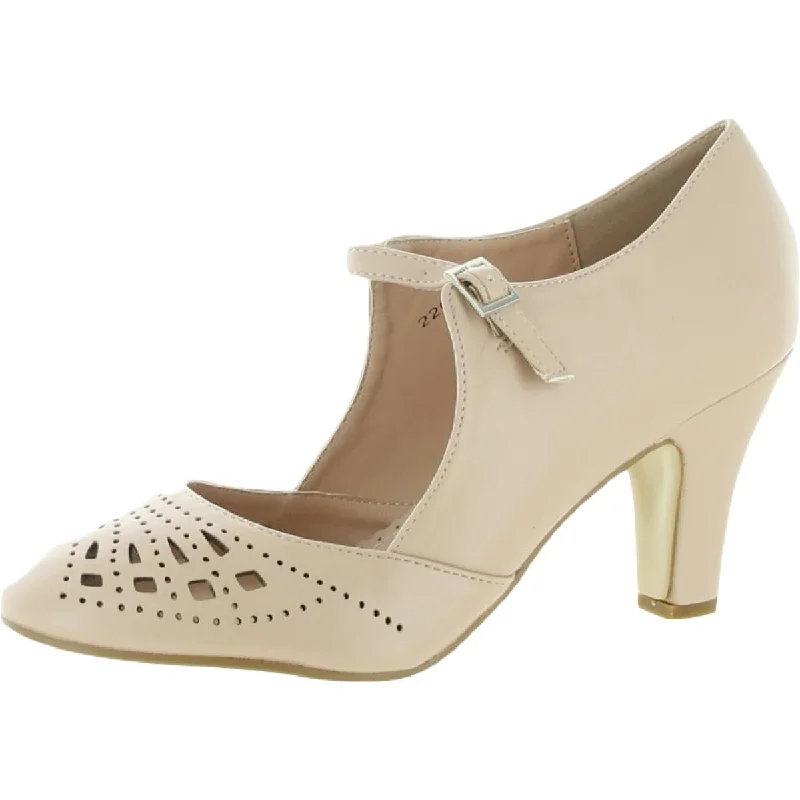 Journee Collection Womens Faux Leather Ankle Strap Block Heels Bespoke Shoe Aesthetic 
