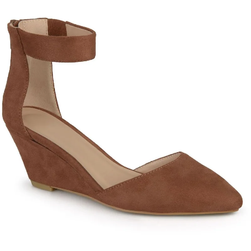 Journee Collection Womens Kova Faux Suede Wedge Heels Checkered Shoe Pattern Look  