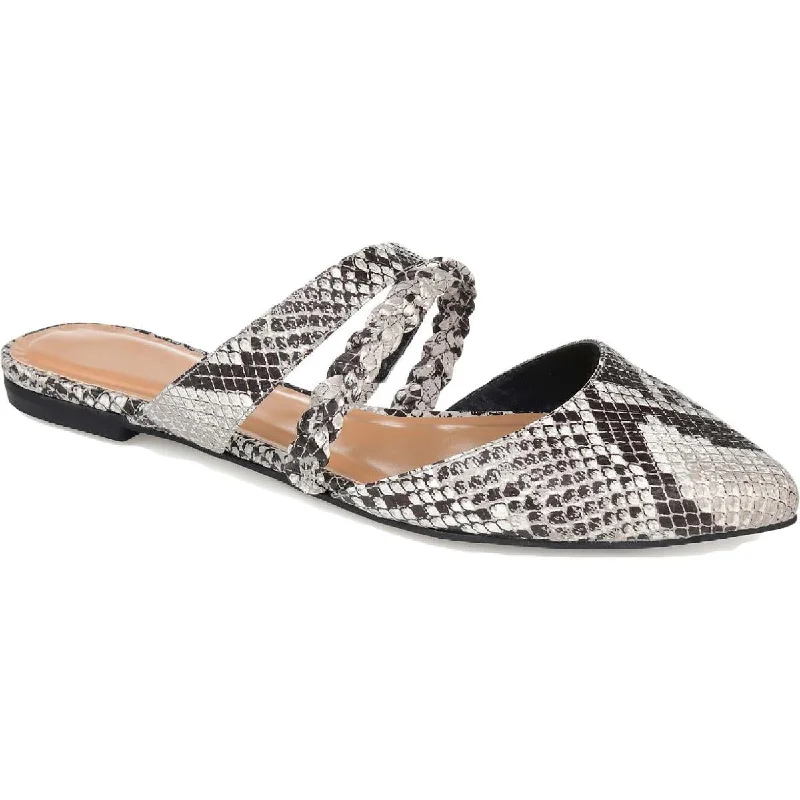 Journee Collection Womens Olivia Snake Print Strappy Pointed Toe Flats Distressed Leather Shoe Style  