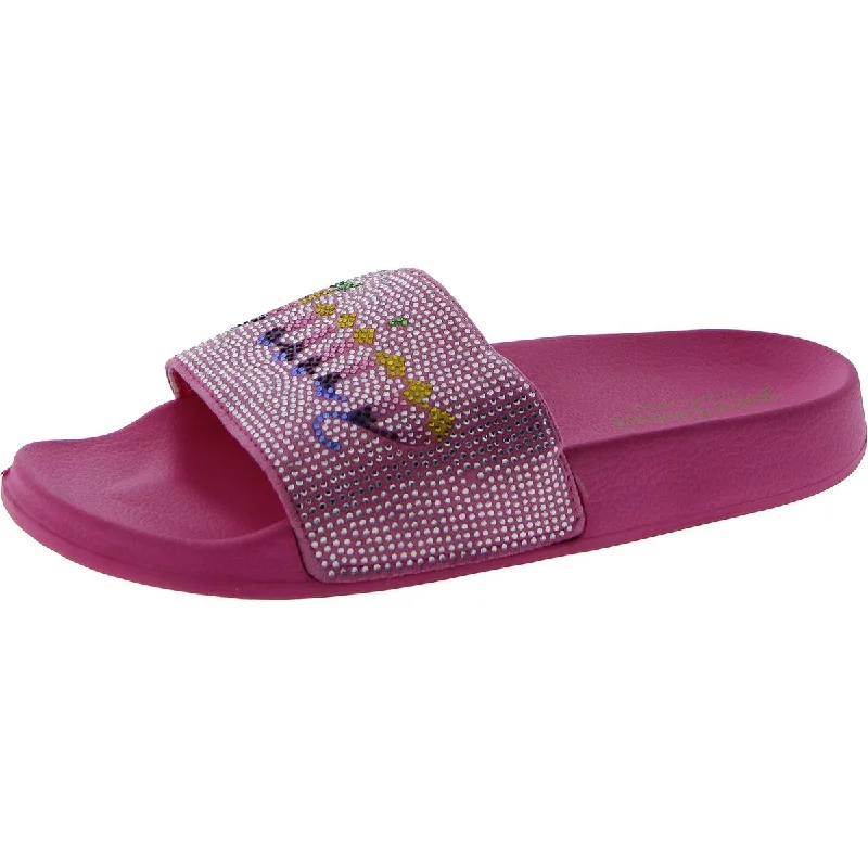 Juicy Couture Womens Logo Slip On Slide Sandals Retro Basketball Sneaker Design  