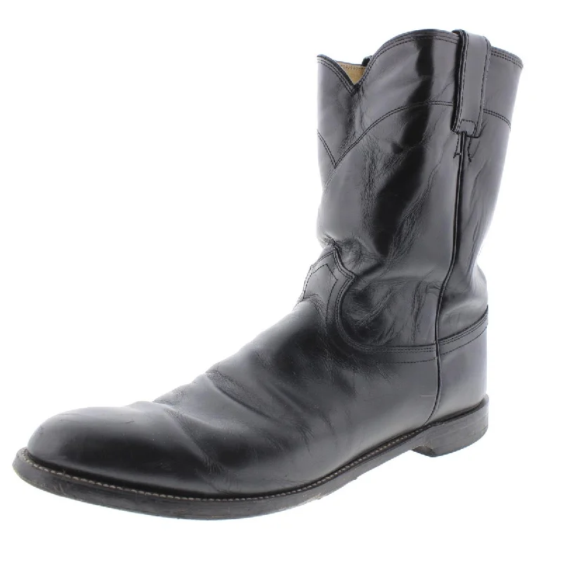 Justin Mens Leather Mid-Calf Cowboy, Western Boots Metallic Trim Shoe Design  