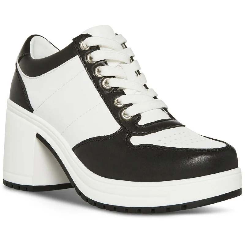 Madden Girl Womens Vida Faux Leather Lace-Up Block Heels Monochromatic Shoe Look  