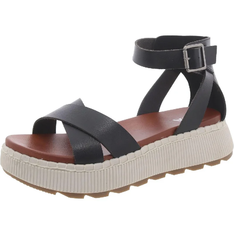 Mia Womens Hana Faux Leather Ankle Strap Flatform Sandals Buckle -