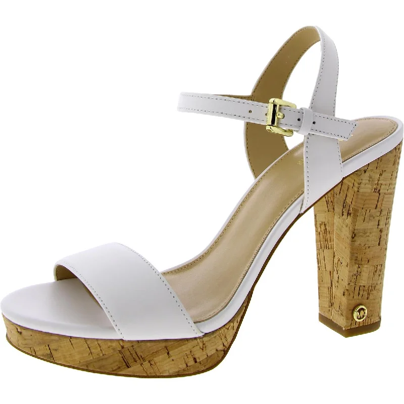 MICHAEL Michael Kors Womens Minnie Leather Cork Heels Comfortable Derby Style  