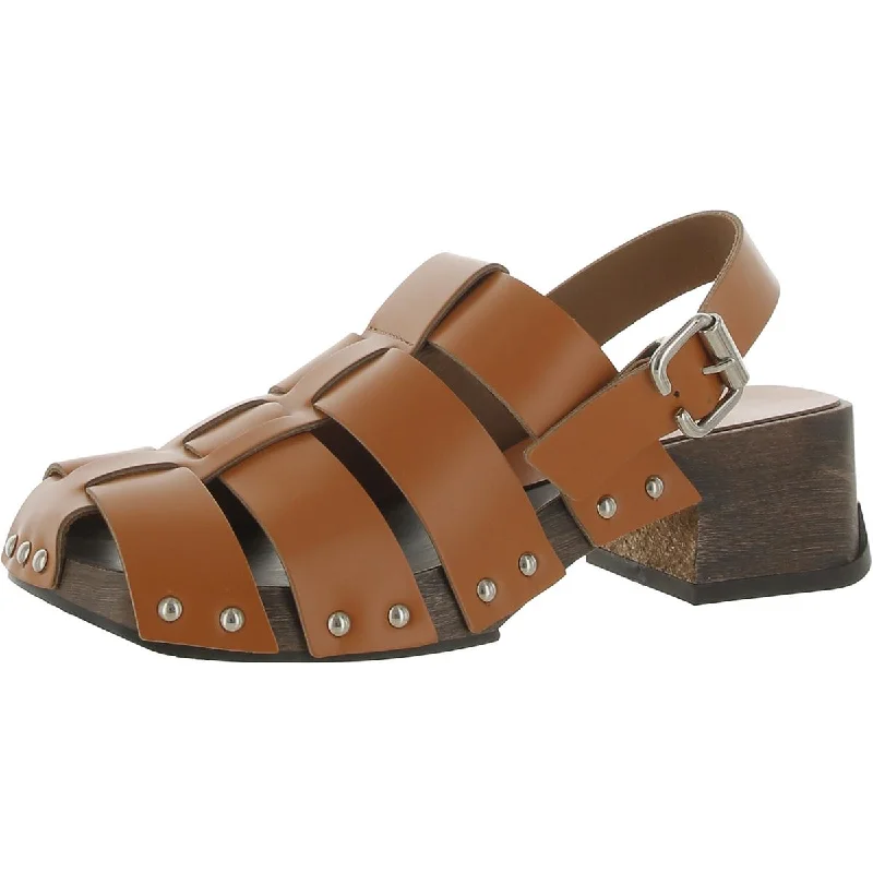 Miista Womens Darline Burnished Brick Leather Studded Clogs Chunky Platform Sneaker Style  