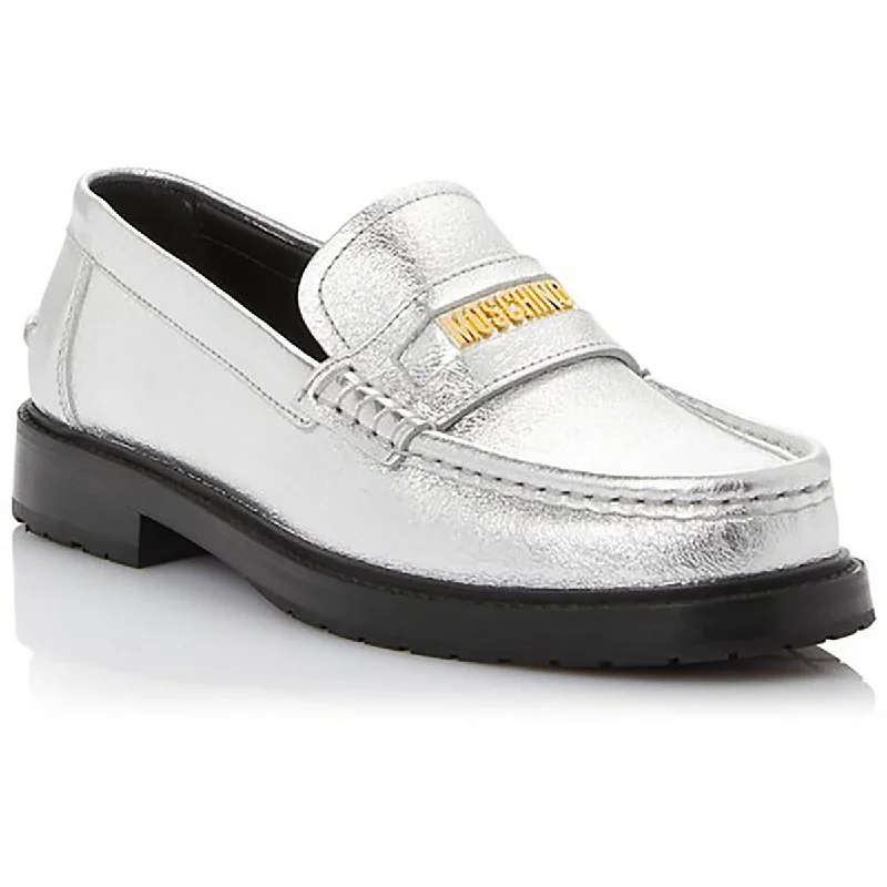 Moschino Womens Leather Comfort Insole Loafers Hemp - Material Shoe Style  