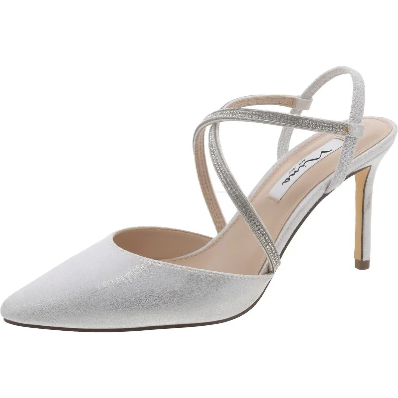 Nina Womens Strappy Glitter Slingback Heels Open - Lacing Derby Look  
