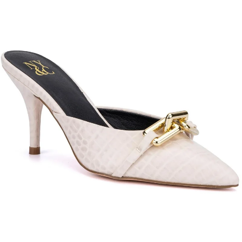 NYC Womens KYRA MULE Faux Leather Mule Kitten Heels Vintage Oxford Appeal 