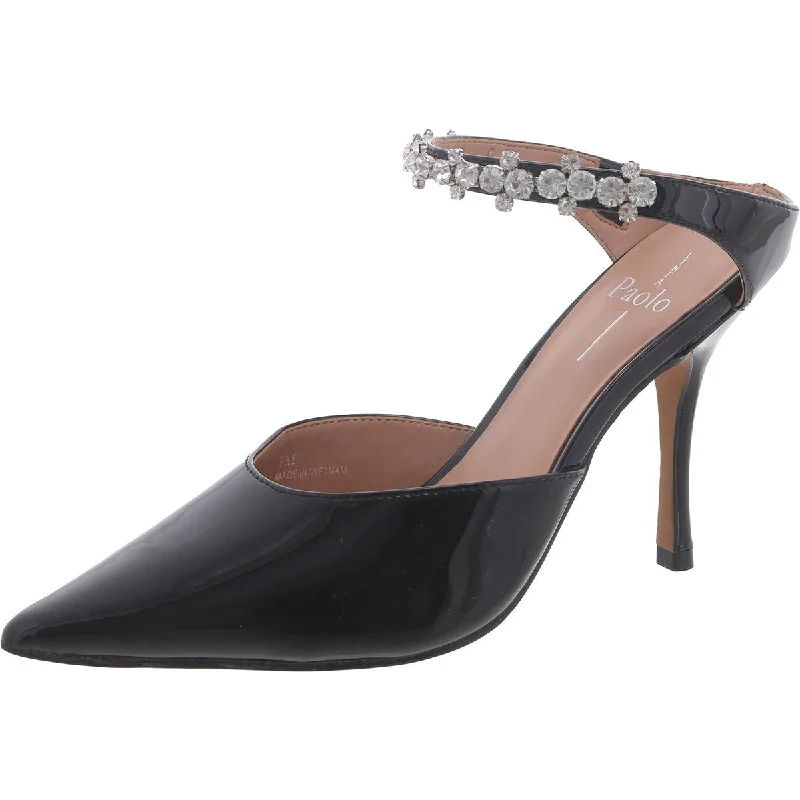 Paolo Womens Patent Rhinestone Slide Memory - Foam Slipper Look  