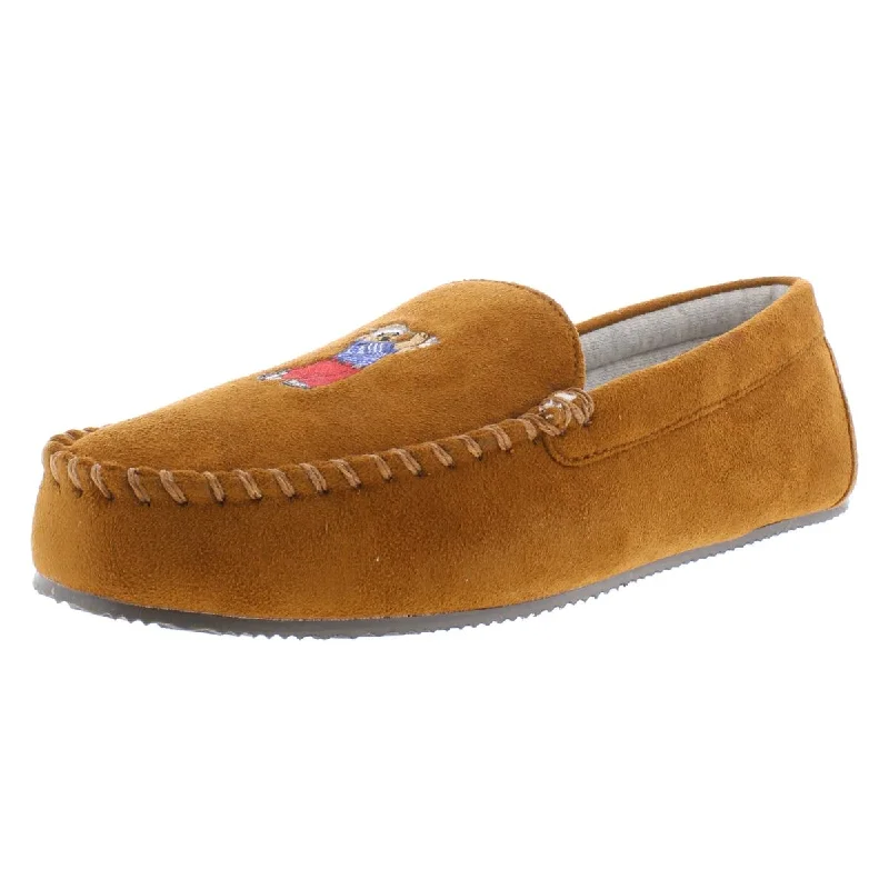 Polo Ralph Lauren Mens Golfing Bear Micro suede Memory Foam Moccasin Slippers Mod Oxford Design  