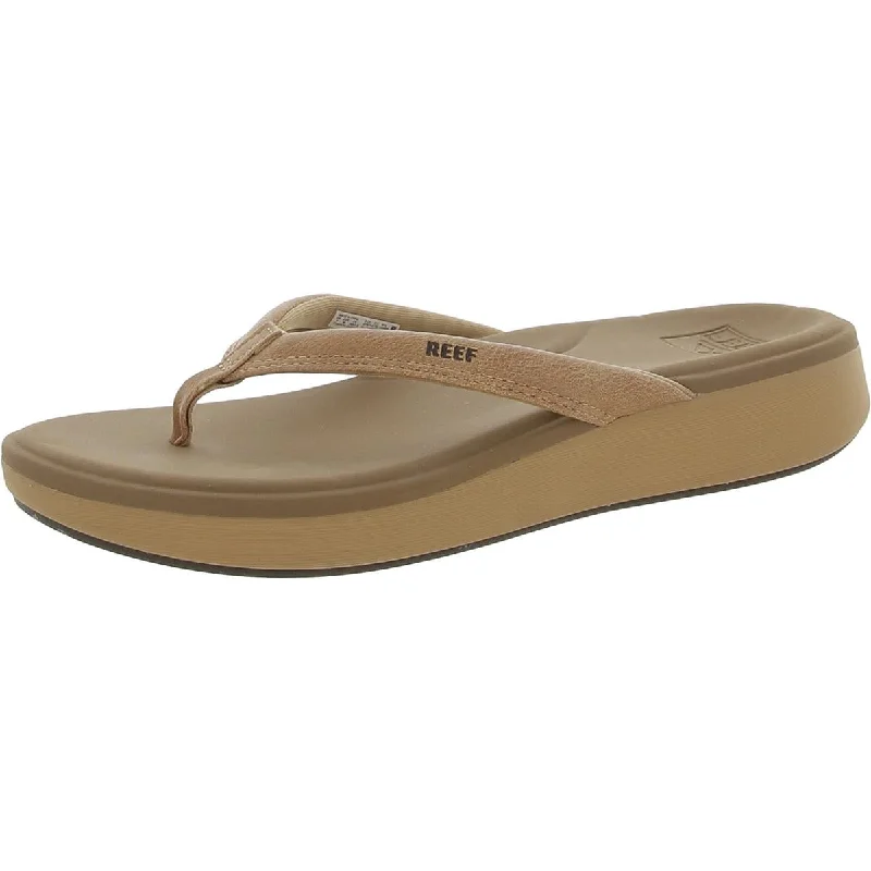 Reef Womens Cushion Cloud Faux Leather Thong Slide Sandals Distressed Leather Shoe Style  