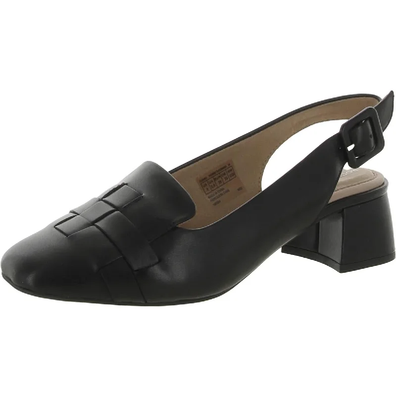 Rockport Womens Esma Leather Woven Loafer Heels Aesthetic  
