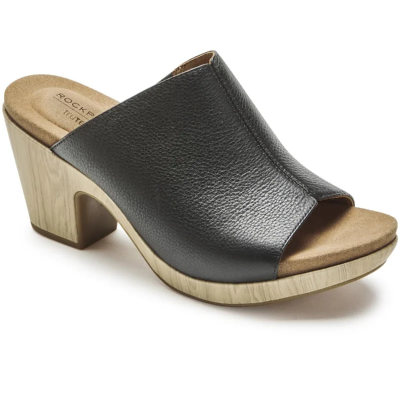 Rockport Womens Vivianne Leather Slip On Slide Sandals Business Monk Strap Style  