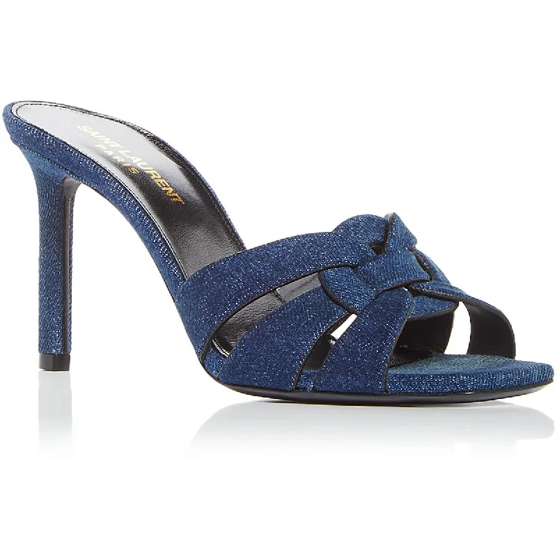Saint Laurent Womens Leather Square Toe Heels Blue Coast Loafer Aesthetic 