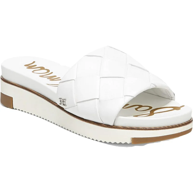 Sam Edelman Womens ADALEY Leather Flat Pool Slides Metallic Trim Shoe Design  