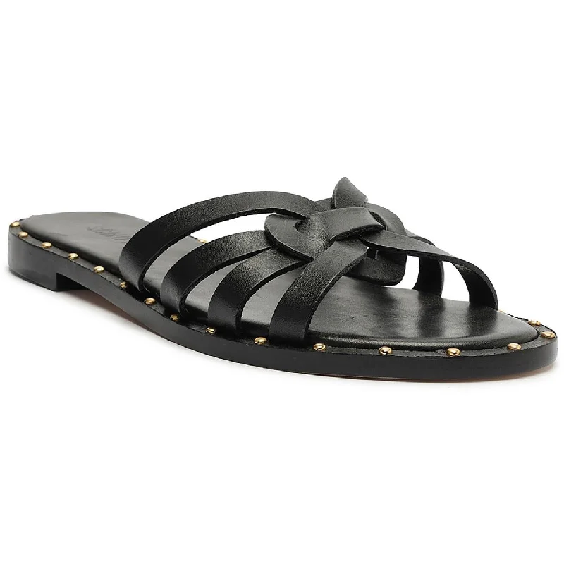 Schutz Womens Leather Slip On Slide Sandals Moccasin Soft - Sole Style  