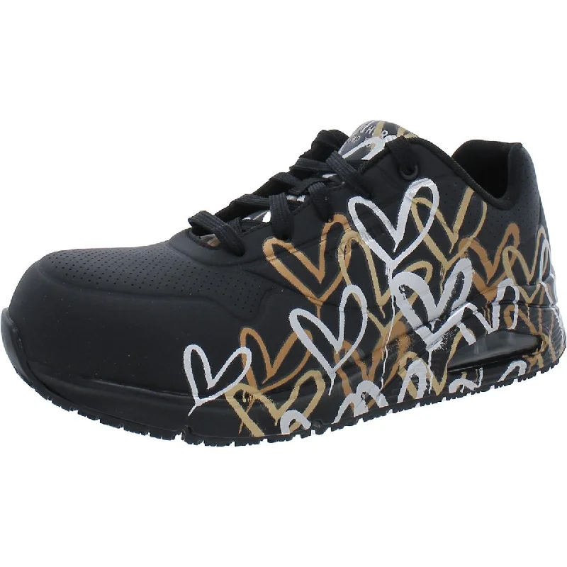 Skechers Womens Uno SR-Full Of Hearts Faux Leather Work & Safety Shoes Inflatable Shoe Look Skechers Womens Uno SR-Full Of Hearts Faux Leather Work & Safety Shoes Inflatable Shoe Look