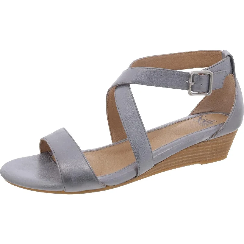 Sofft Womens Innis Leather Ankle Strap Wedge Sandals Athleisure Derby Style  