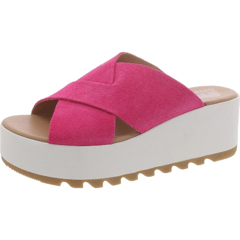 Sorel Womens Cameron Suede Criss Cross Platform Sandals Sustainable Shoe Design  