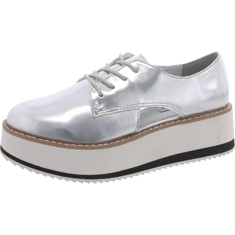 Steve Madden Womens Gina Faux Leather Metallic Oxfords Ankle - High Military Boot Style  