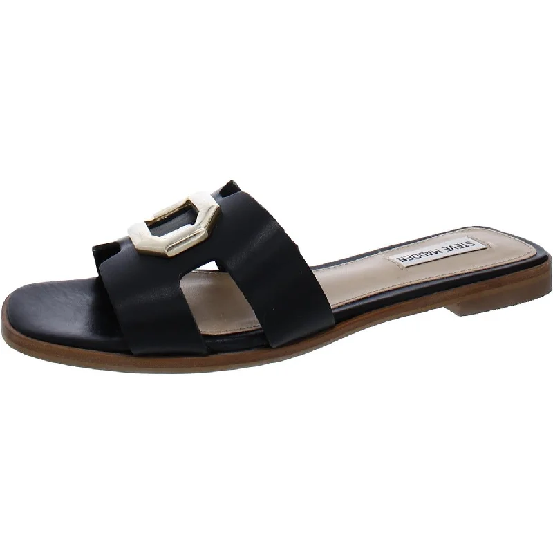 Steve Madden Womens Harlene  Leather Slip On Slide Sandals Artisan - Crafted Loafer Style  