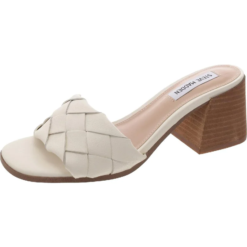 Steve Madden Womens Physique Leather Woven Slide Sandals Performance Running Sneaker Look  