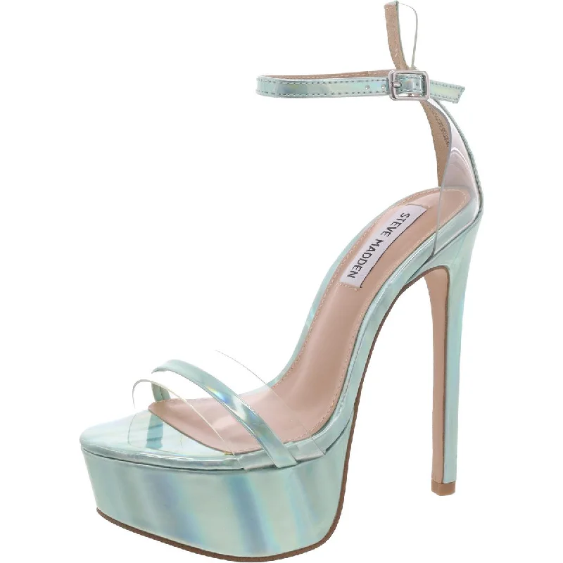 Steve Madden Womens Sensual Vinyl Metallic Platform Heels Elastic - Sided Chelsea Look  