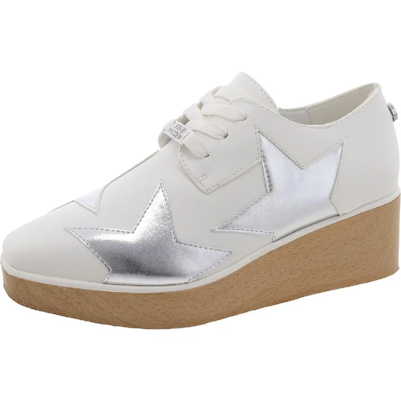 Steve Madden Womens Starpower Faux Leather Lace-Up Casual And Fashion Sneakers Business Monk Strap Style  