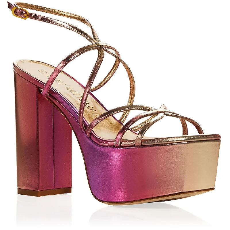 Stuart Weitzman Womens Barelythere Leather Dressy Heels Metallic Trim Shoe Design  
